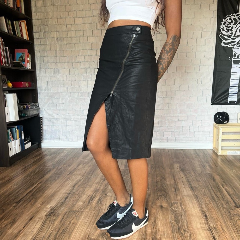 Free People Black Leather Midi Skirt - Picture 7 of 8